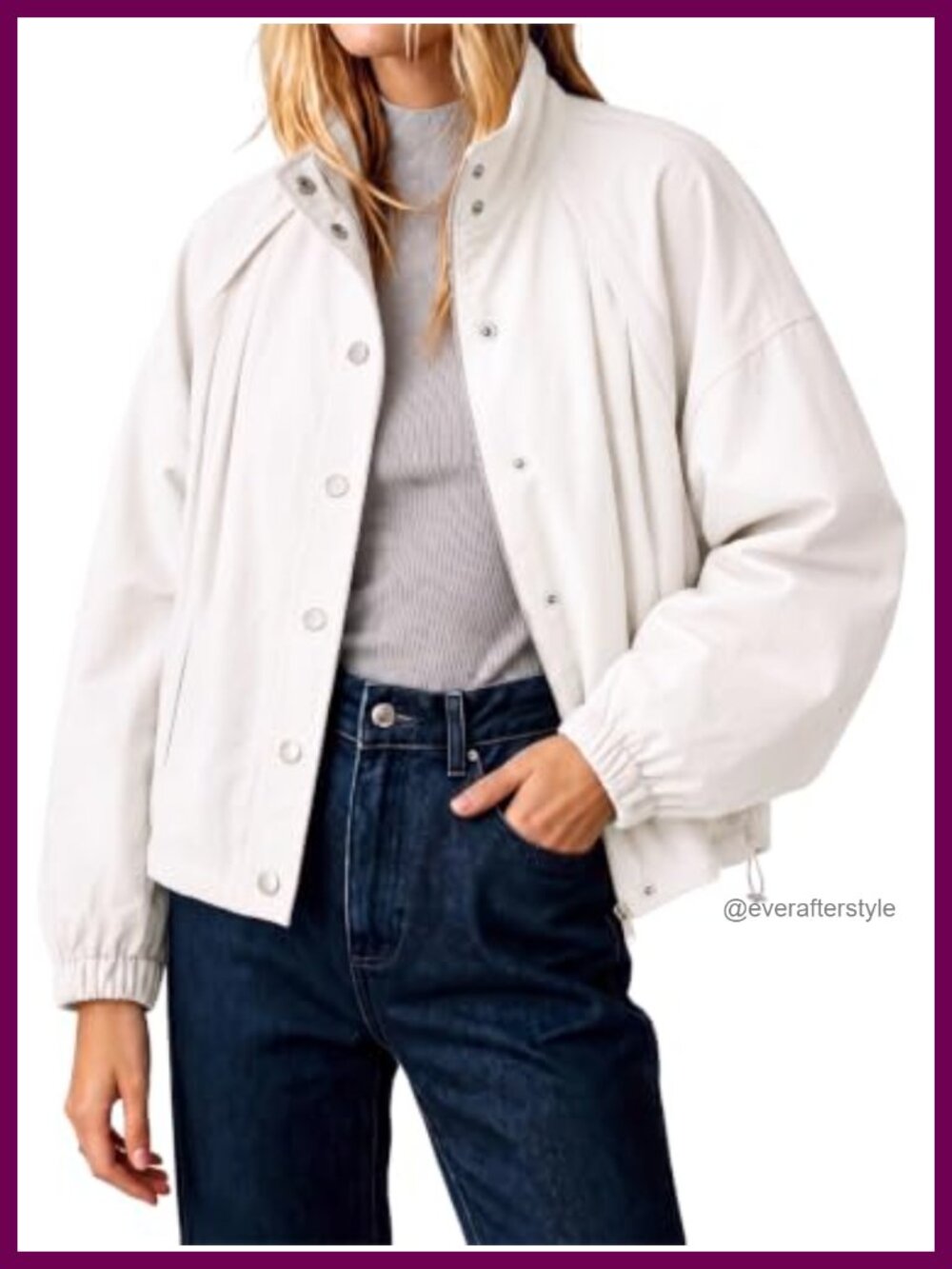 Cropped Bomber Jacket Button Down Stand Collar Loose Fit Casual Fall Coat